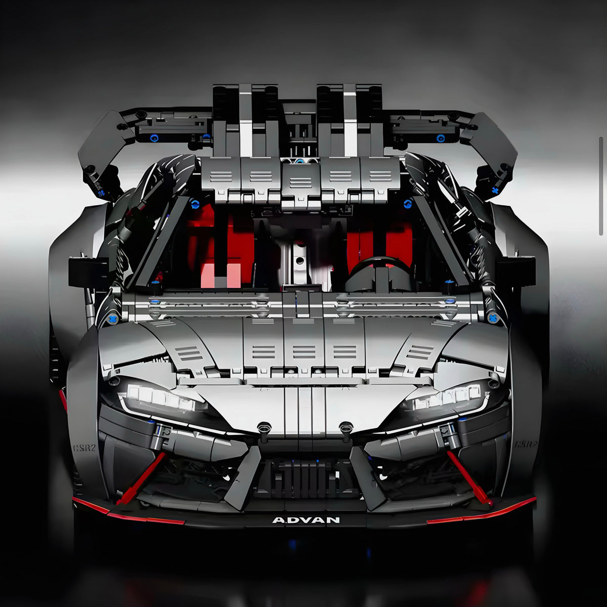 An eight-pipe exhaust under a massive rear wing