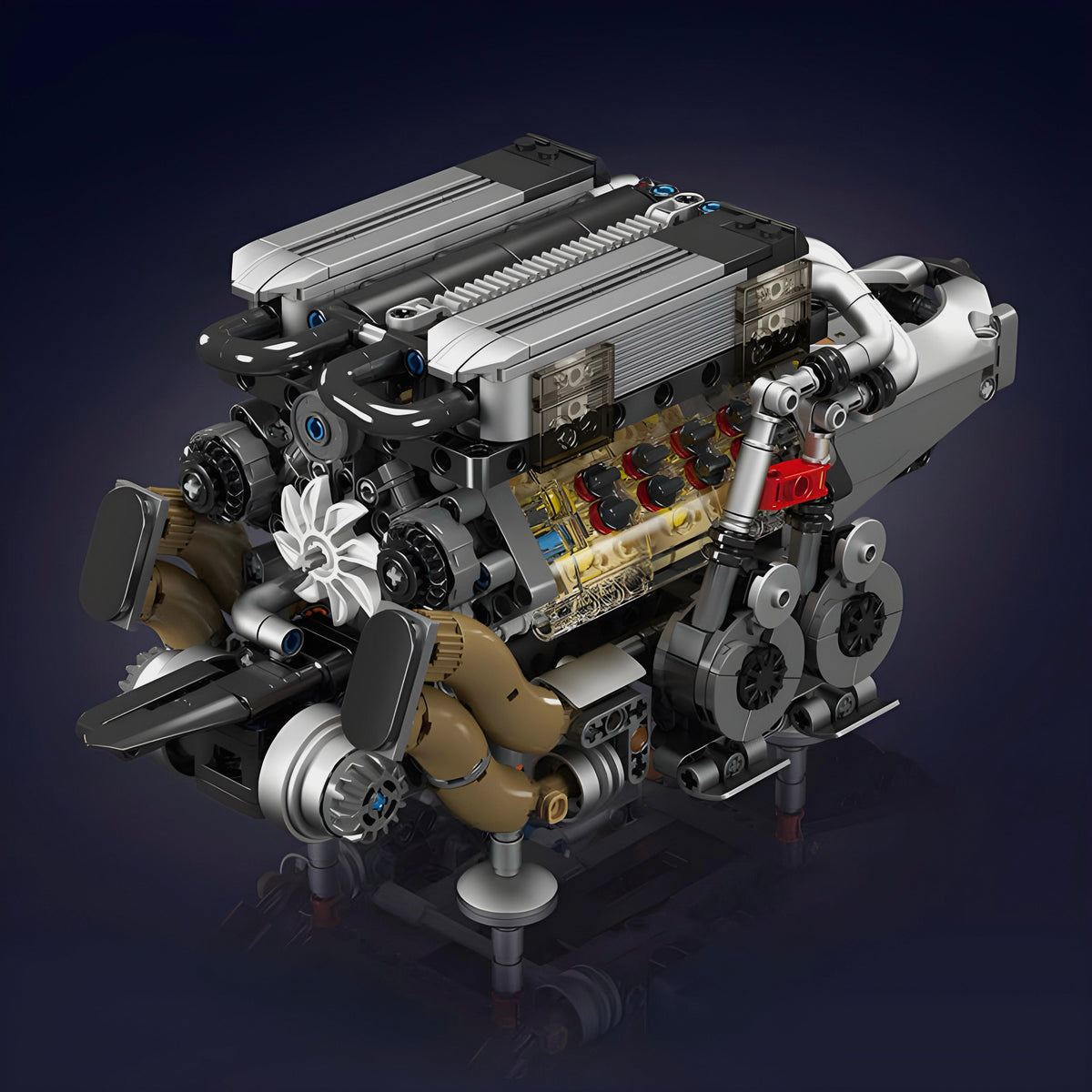 Sixteen pistons and two timing chains in motion