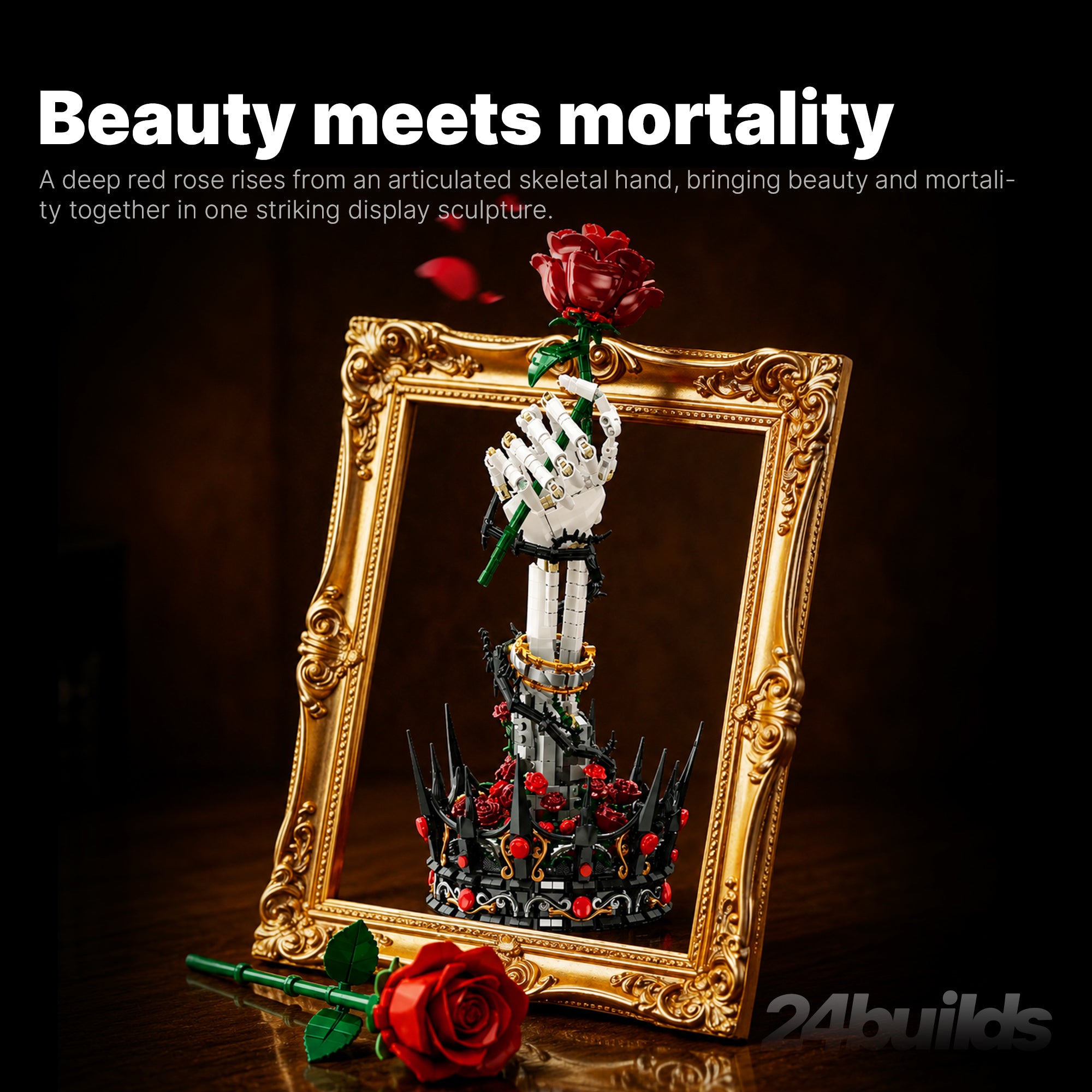 Skeletal Hand Rose Sculpture
