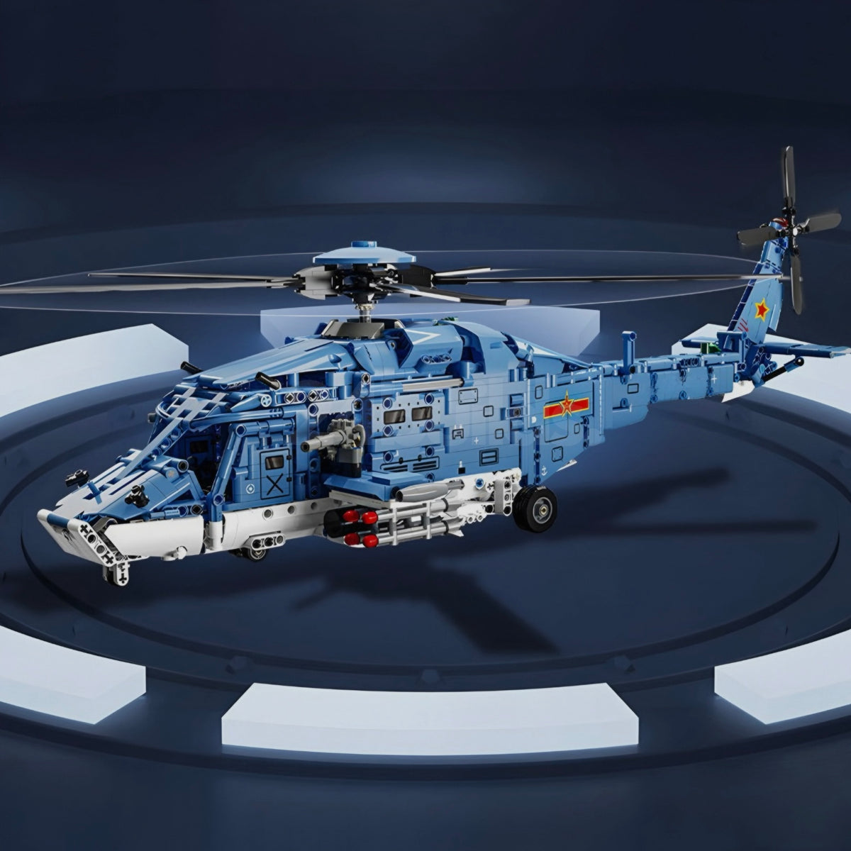 Rotor blades turn and the landing gear retracts