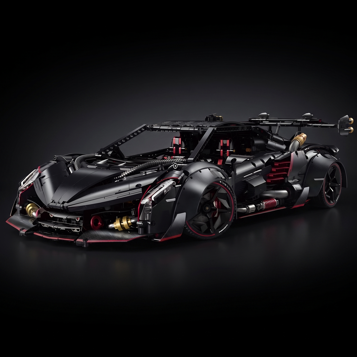 Obsidian black with red pinstripes and a V12