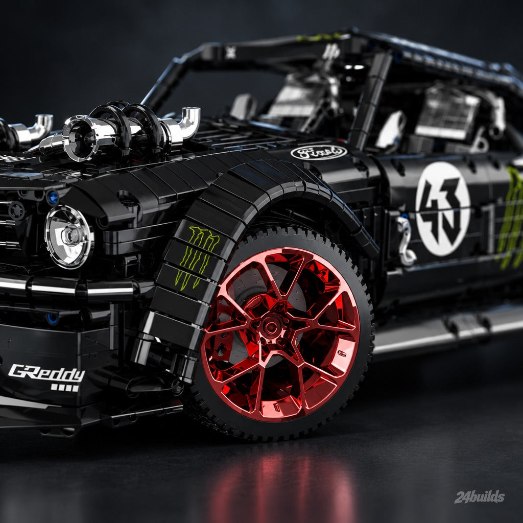 1,400HP American AWD Custom Racer brick model, red alloy wheel and flared arch