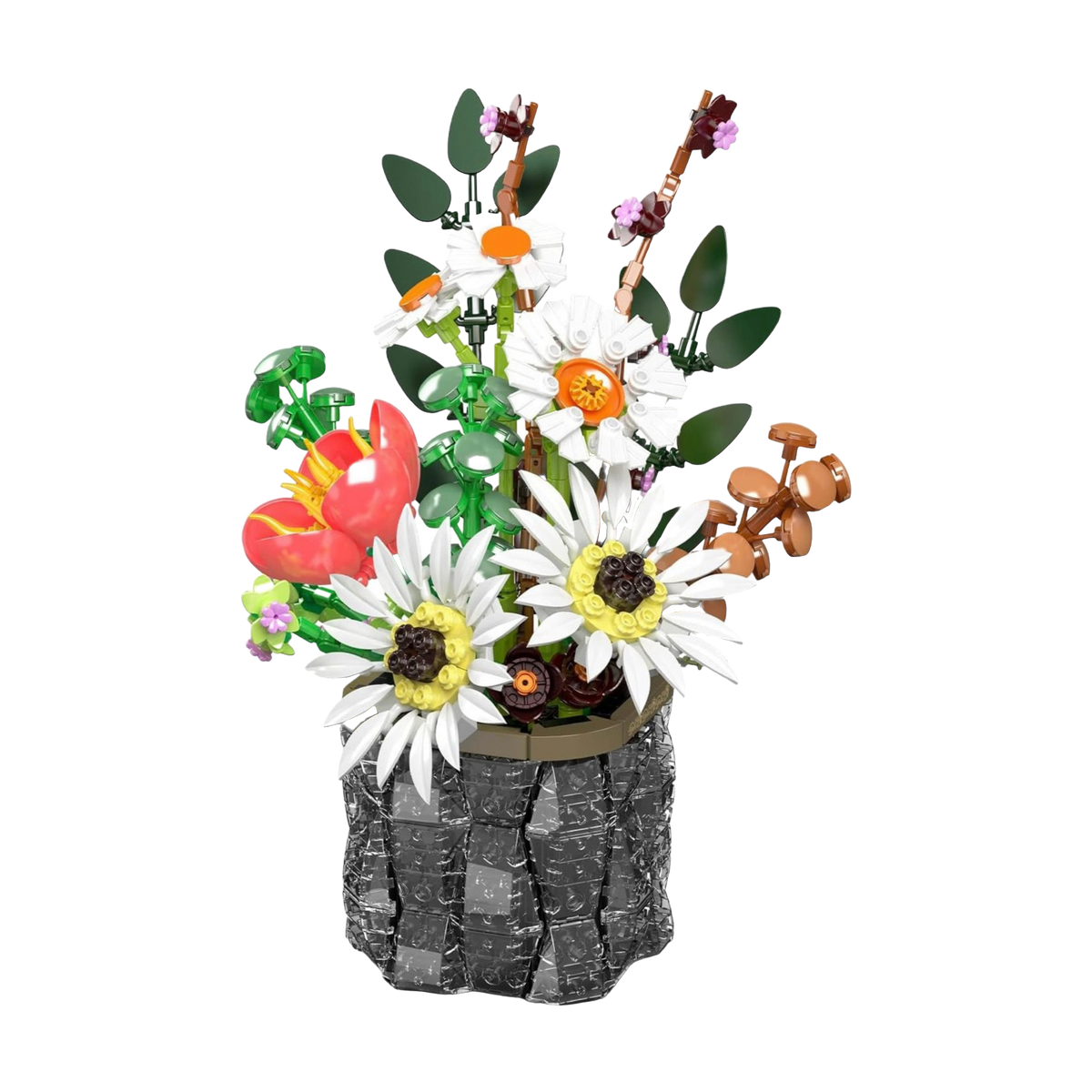 Quatre fleurs dans un pot effet cristal
