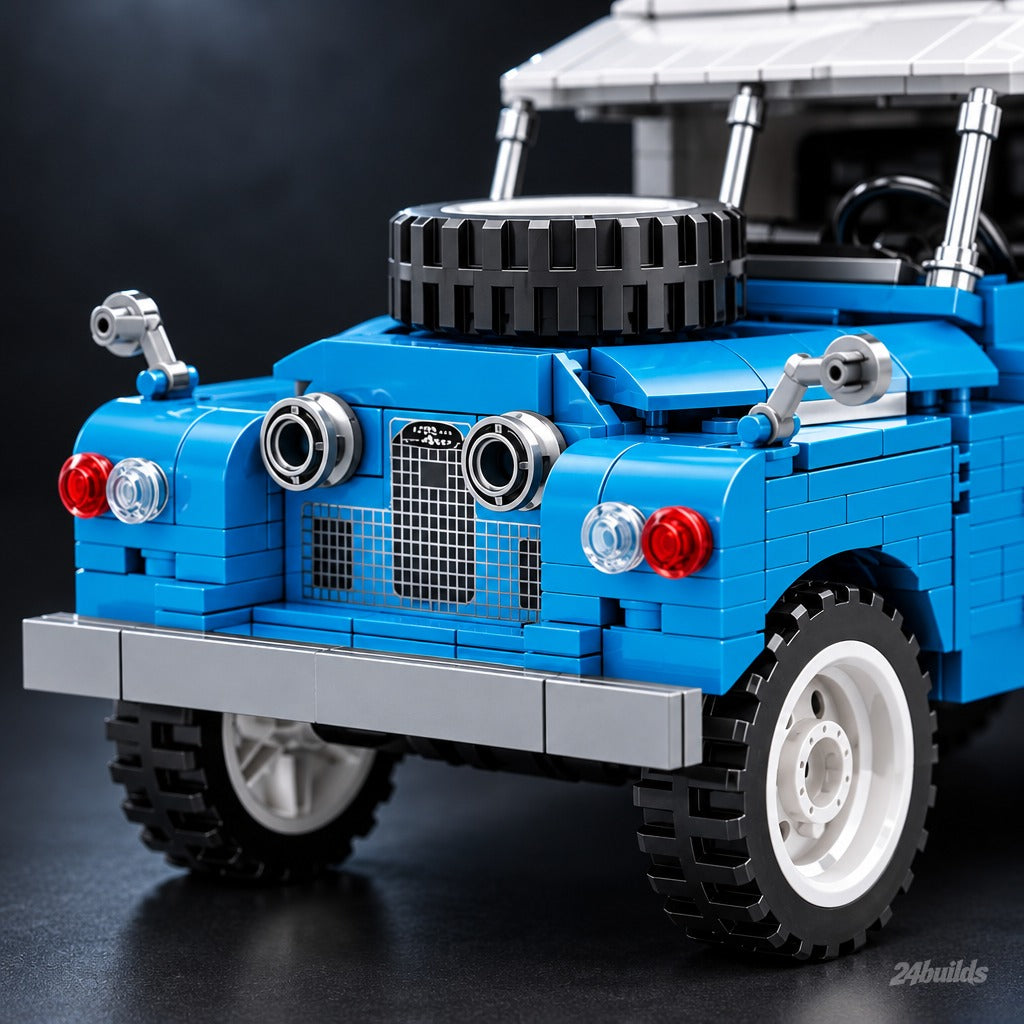 British Classic Off-Roader brick model, spare wheel and round headlights
