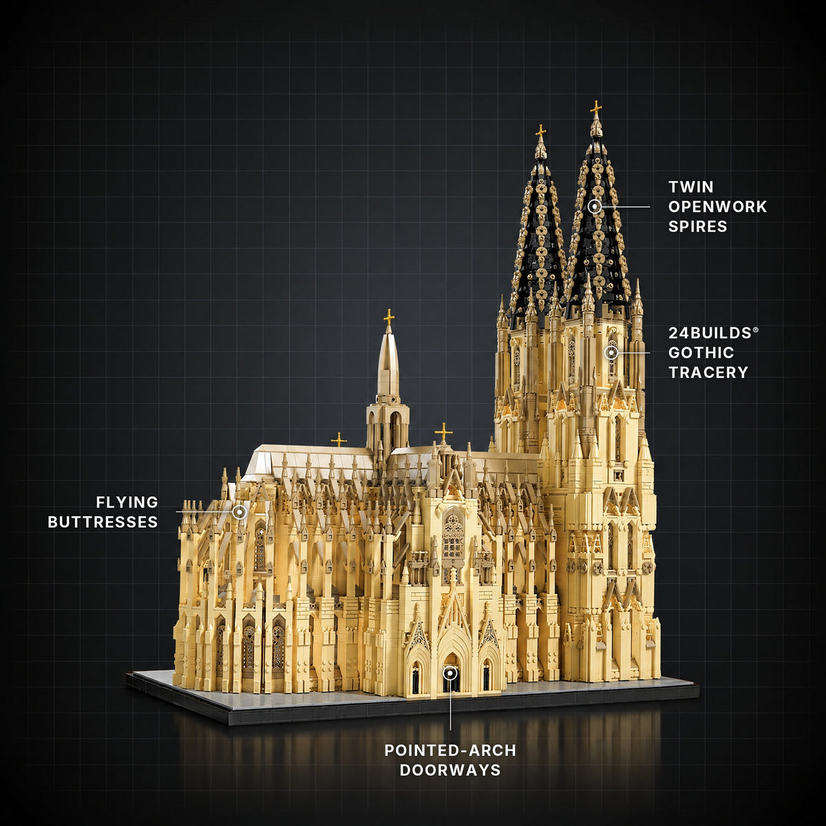 Cologne Cathedral brick model with its key features labelled