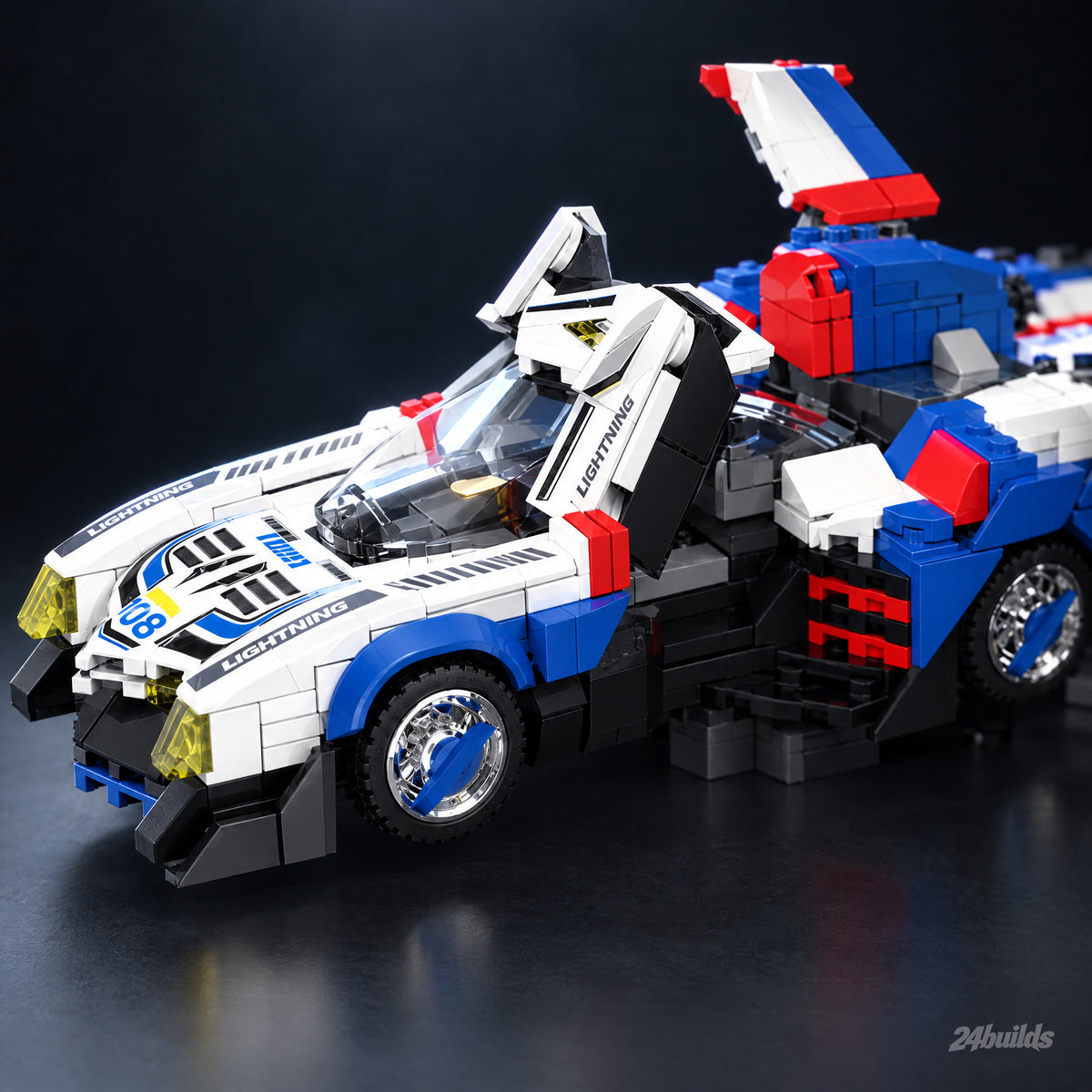 Cyber Racer Tuning Garage brick model, concept racer with gull-wing doors and rear wings raised