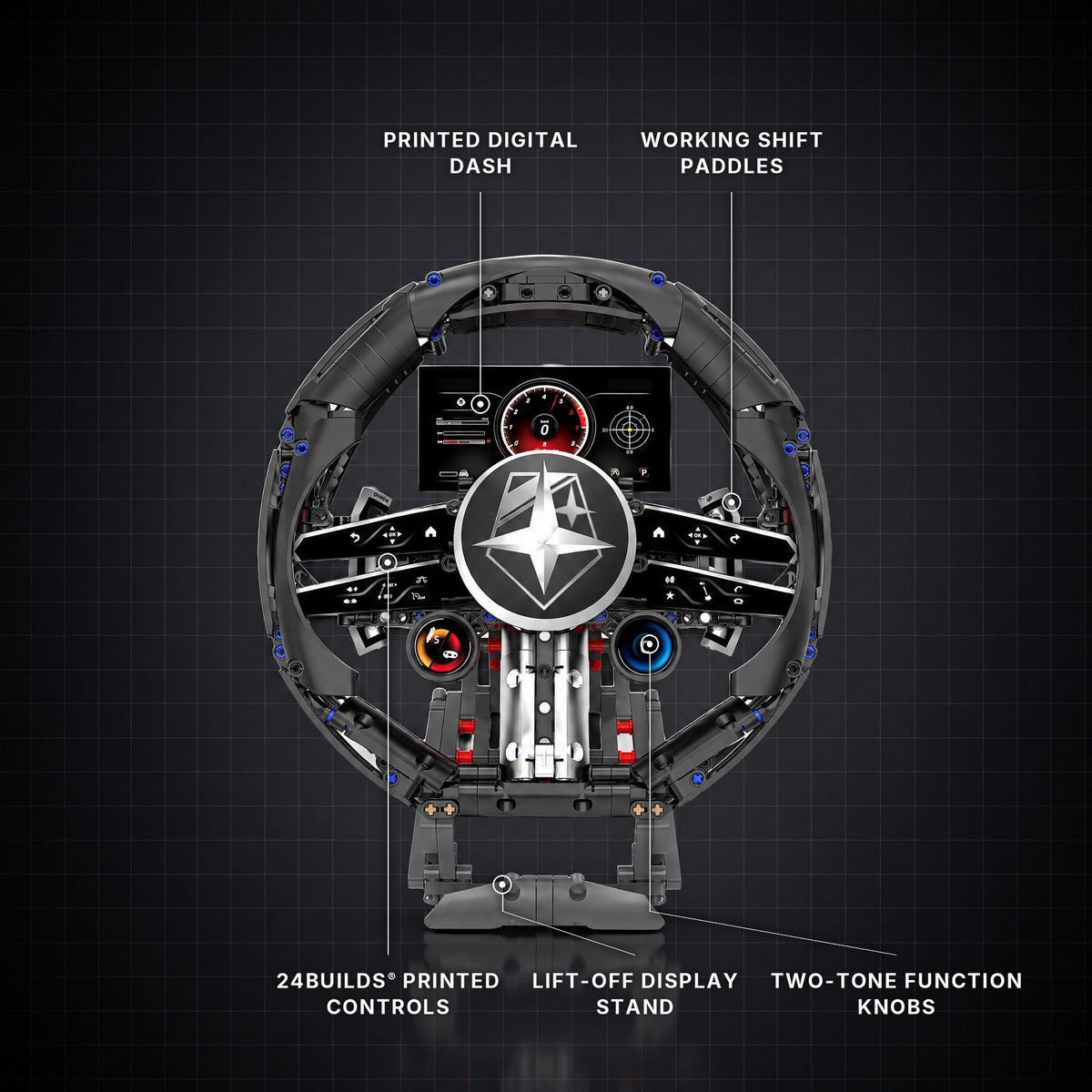 Digital Dash Racing Steering Wheel brick model with its key features labelled