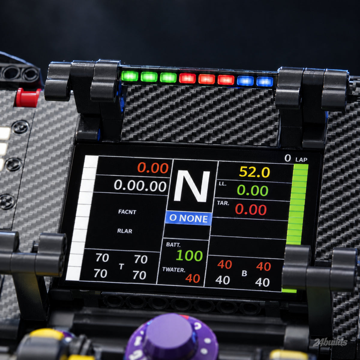 German Grand Prix Steering Wheel: colour race screen and shift lights close-up