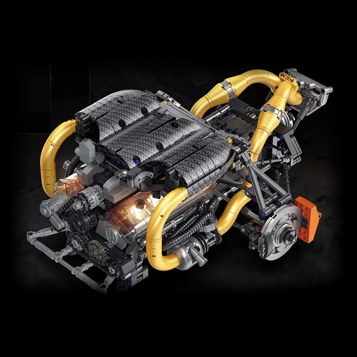Gold Edition Motorised Swedish V8 Engine brick model