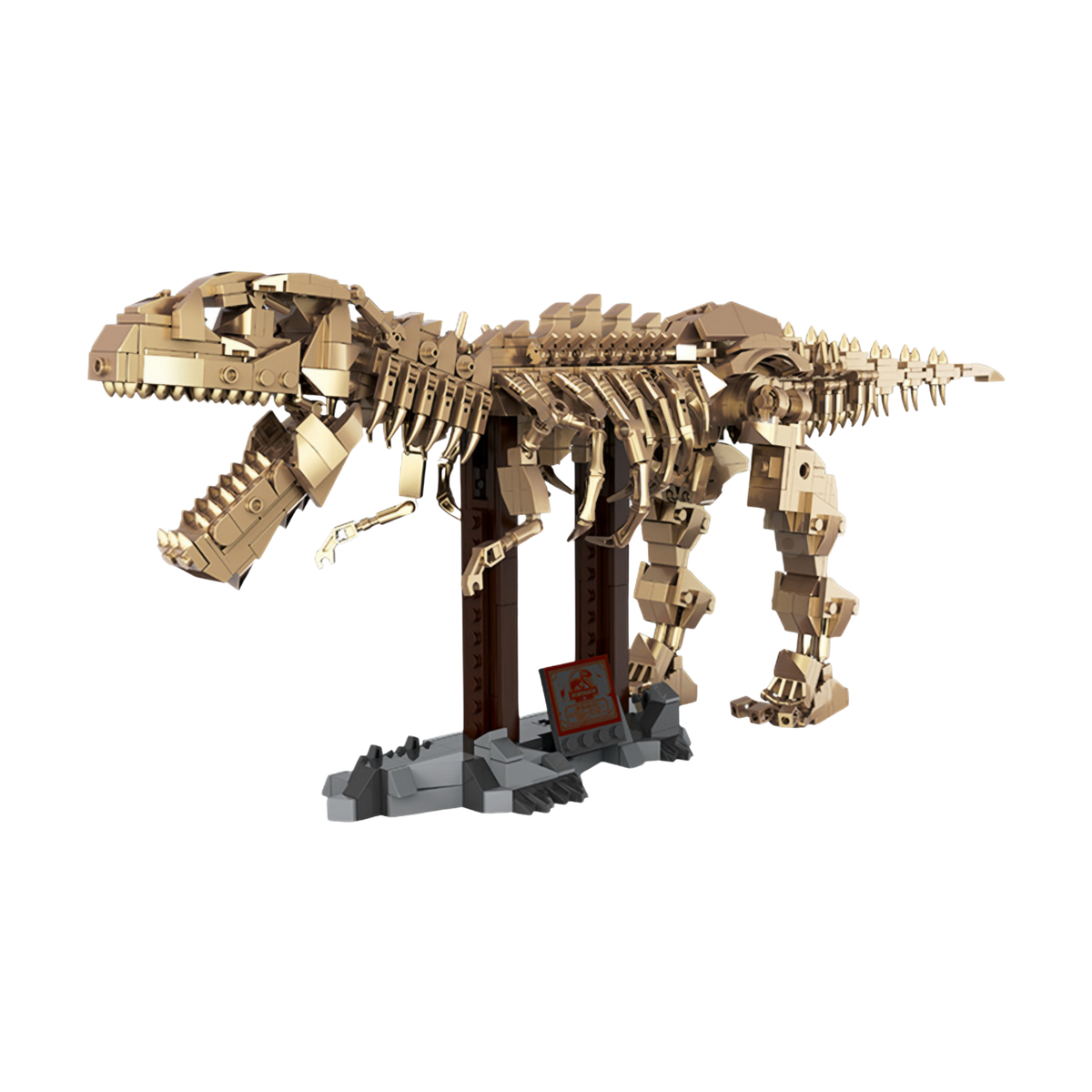 A golden T-Rex with a movable skull