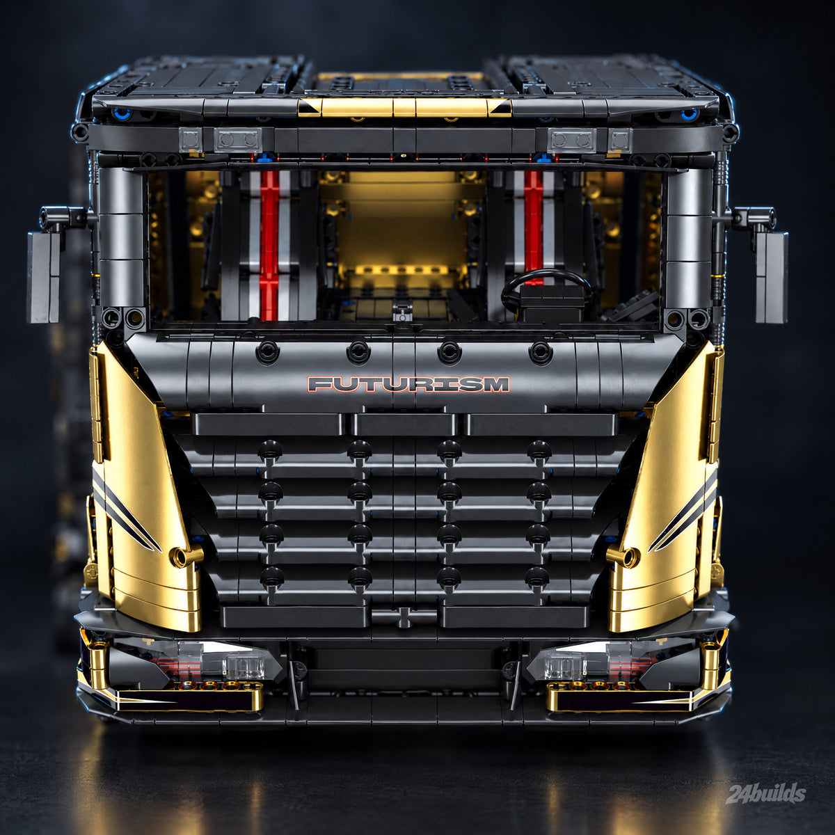 Gold Edition V8 Heavy-Duty Truck brick model, slatted grille and gold cab front