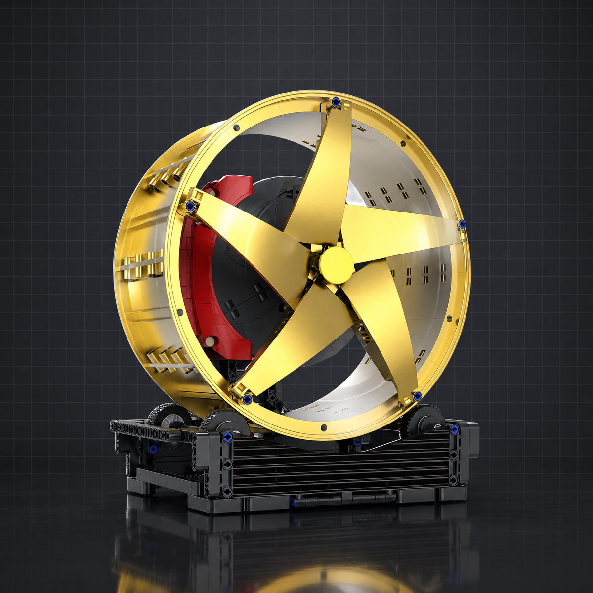 Gold Star-Spoke Wheel Hub brick model, three-quarter view, dark studio