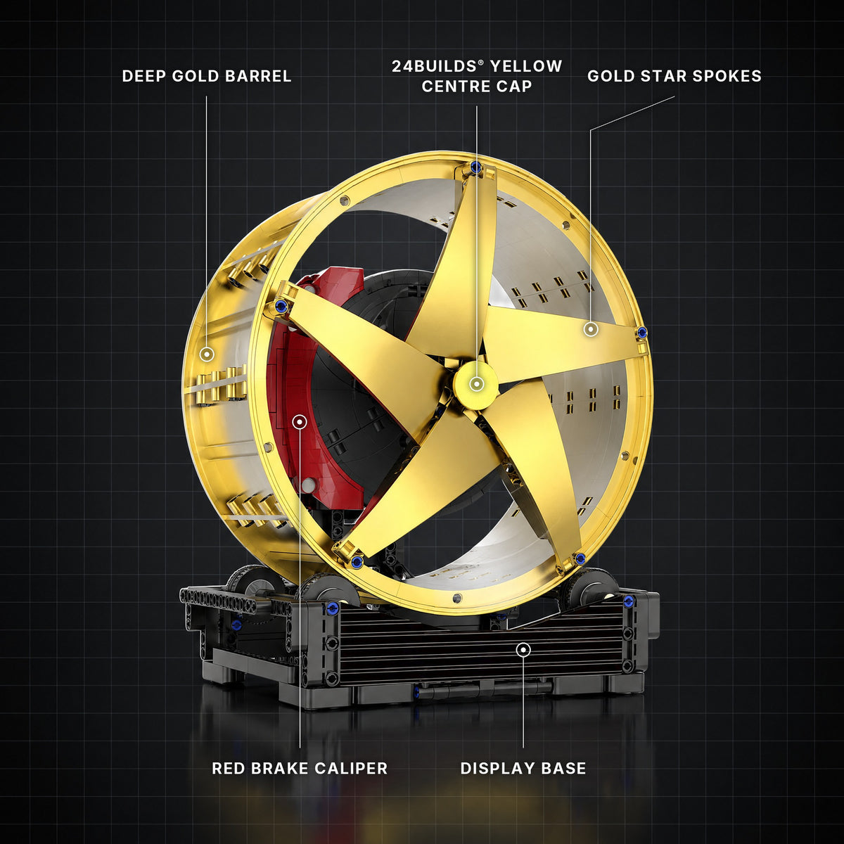 Gold Star-Spoke Wheel Hub brick model with its key features labelled