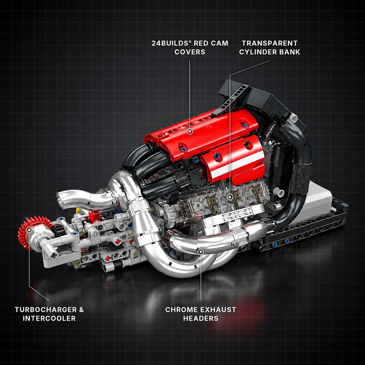 Grand Prix Motorsport Engine brick model with its key features labelled