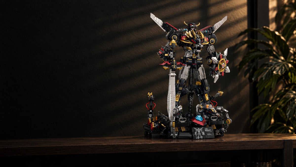 Ein schwarzer Löwen-Mech mit leuchtendem Kern