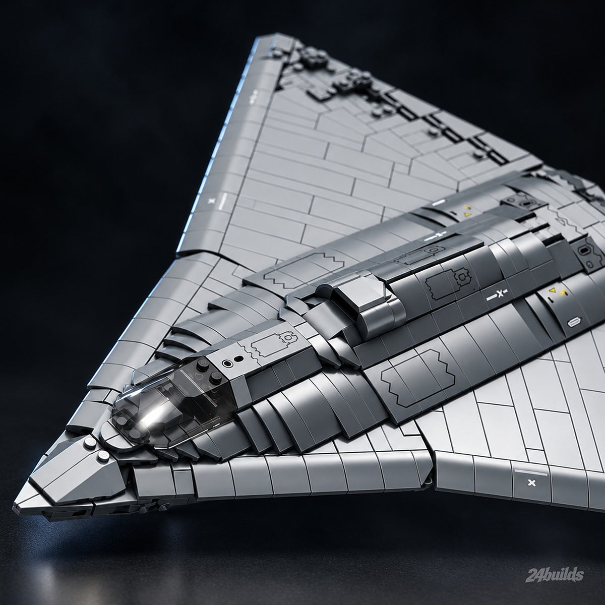 J-36 Fighter Aircraft brick model, cockpit and nose close-up
