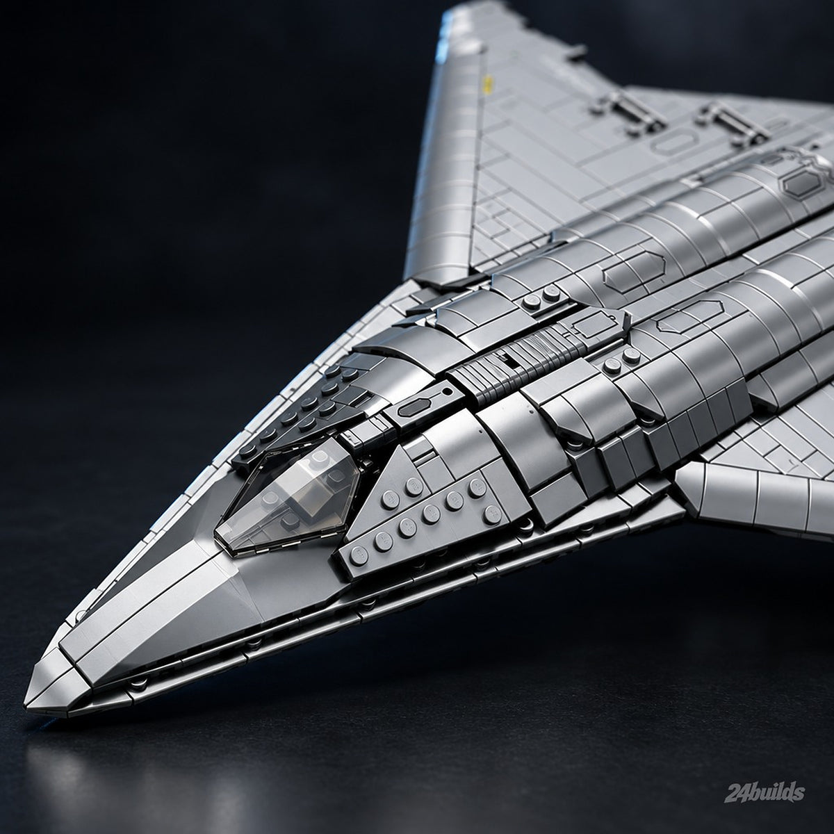 J-50 Fighter Aircraft brick model, panoramic cockpit and nose close-up