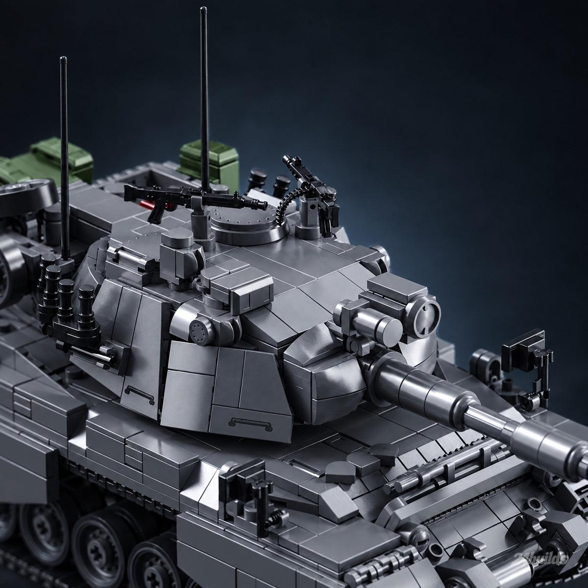 Leopard 1 Main Battle Tank brick model, turret, searchlight and roof machine gun close-up