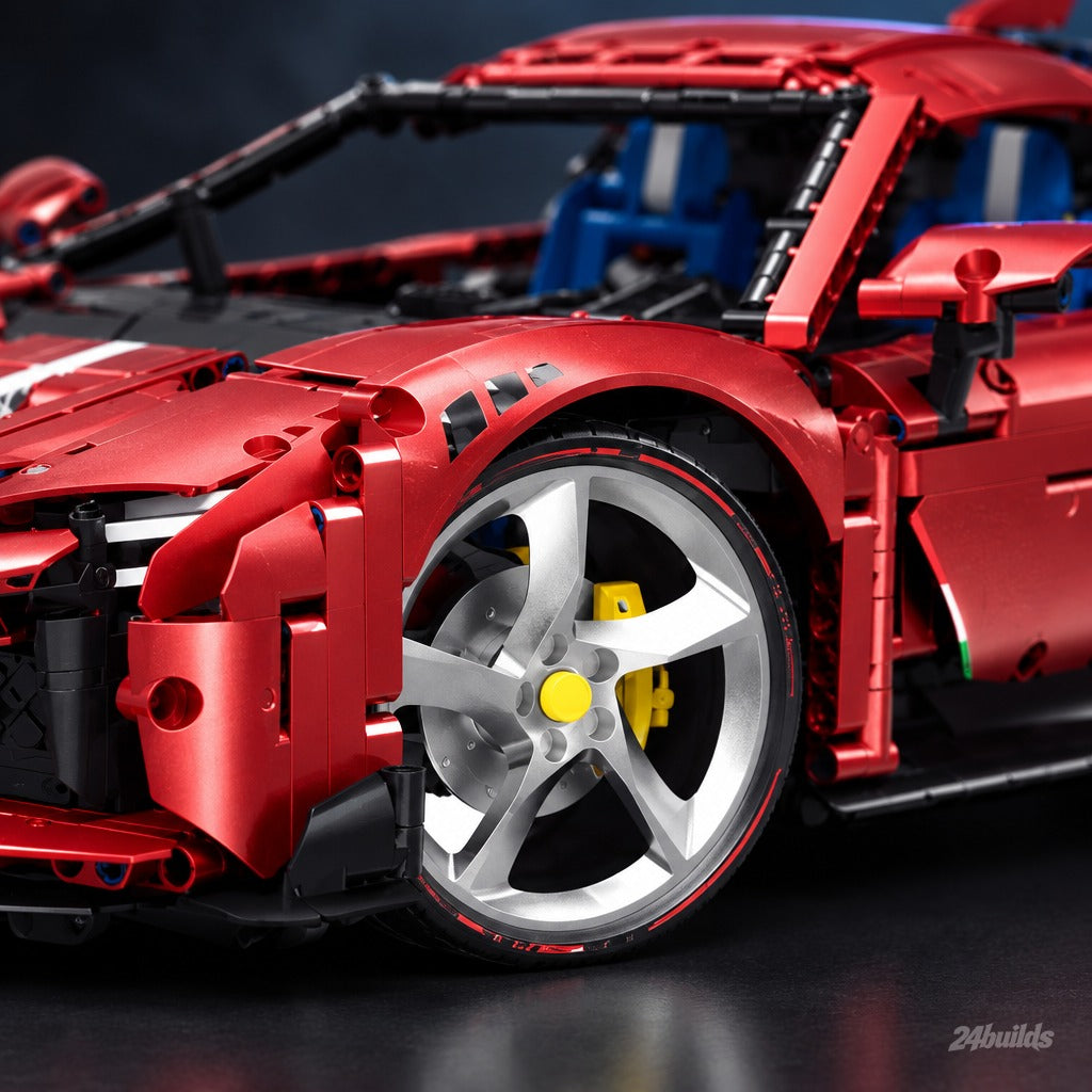 Limited Edition #90 Italian Hybrid Supercar brick model, silver wheel and yellow caliper
