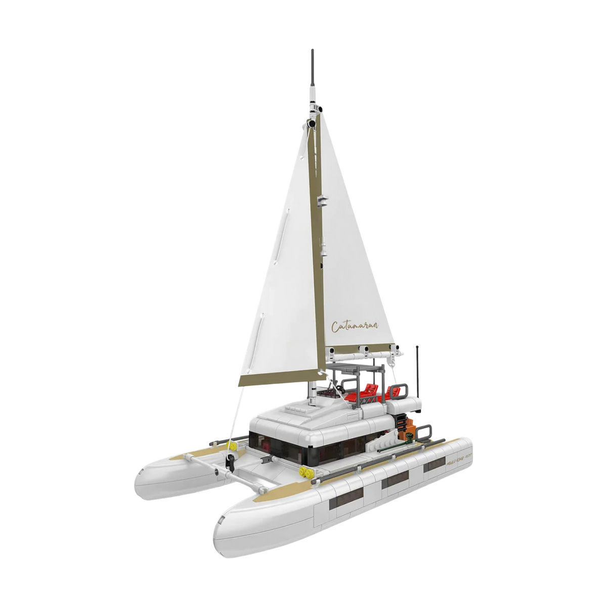 Twin hulls under fabric sails 45 cm tall