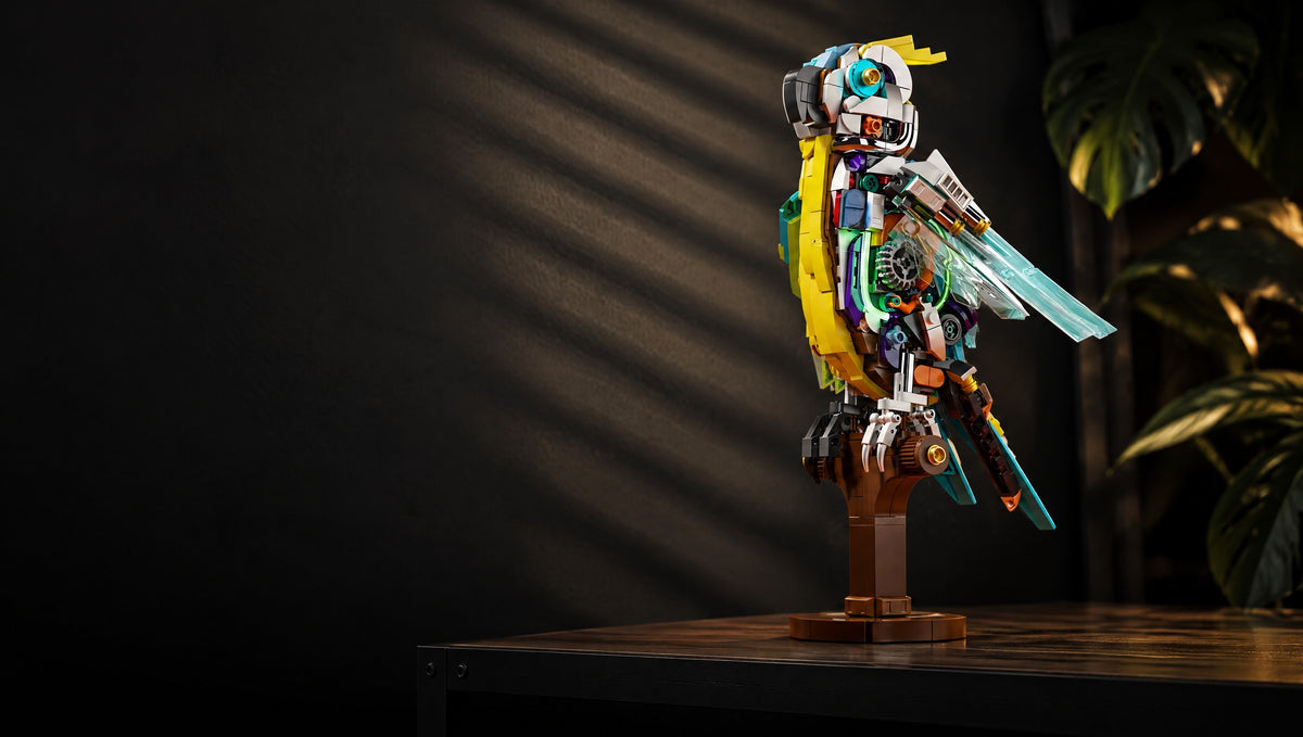 Bright feathers with the mechanics on show