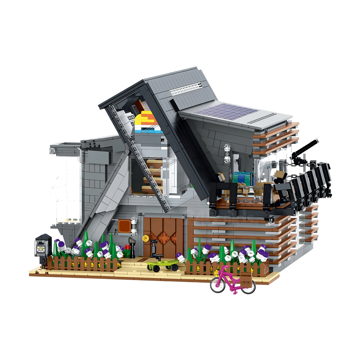 A two-storey villa with a solar-panelled roof