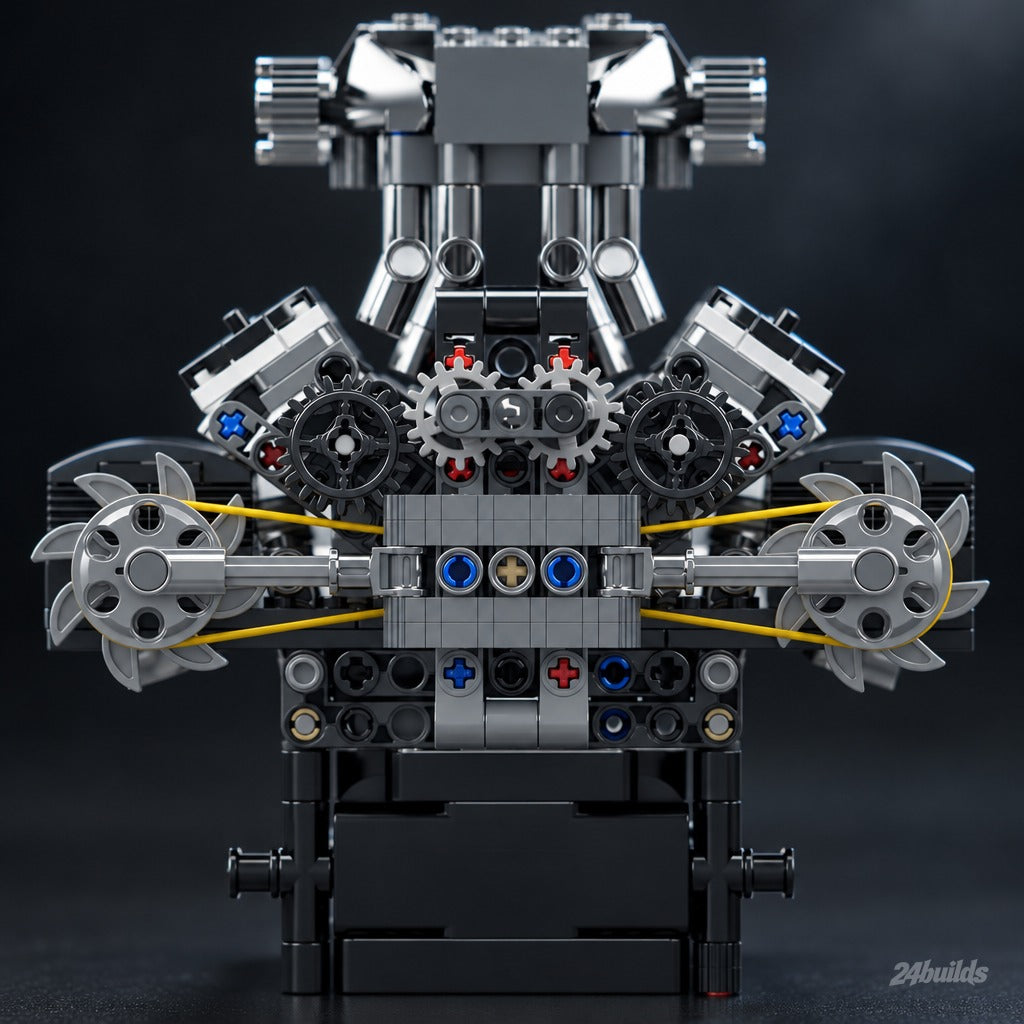 Motorised British V8 Supercar Engine brick model, timing belts and radiator fans
