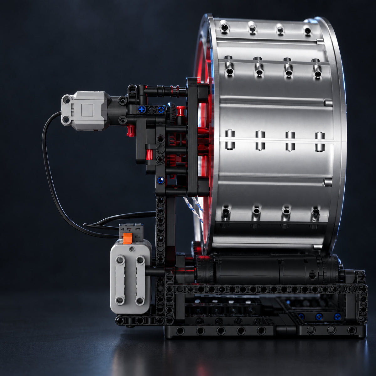 Motorised Five-Spoke Sport Wheel Hub brick model, motor and battery box at the back