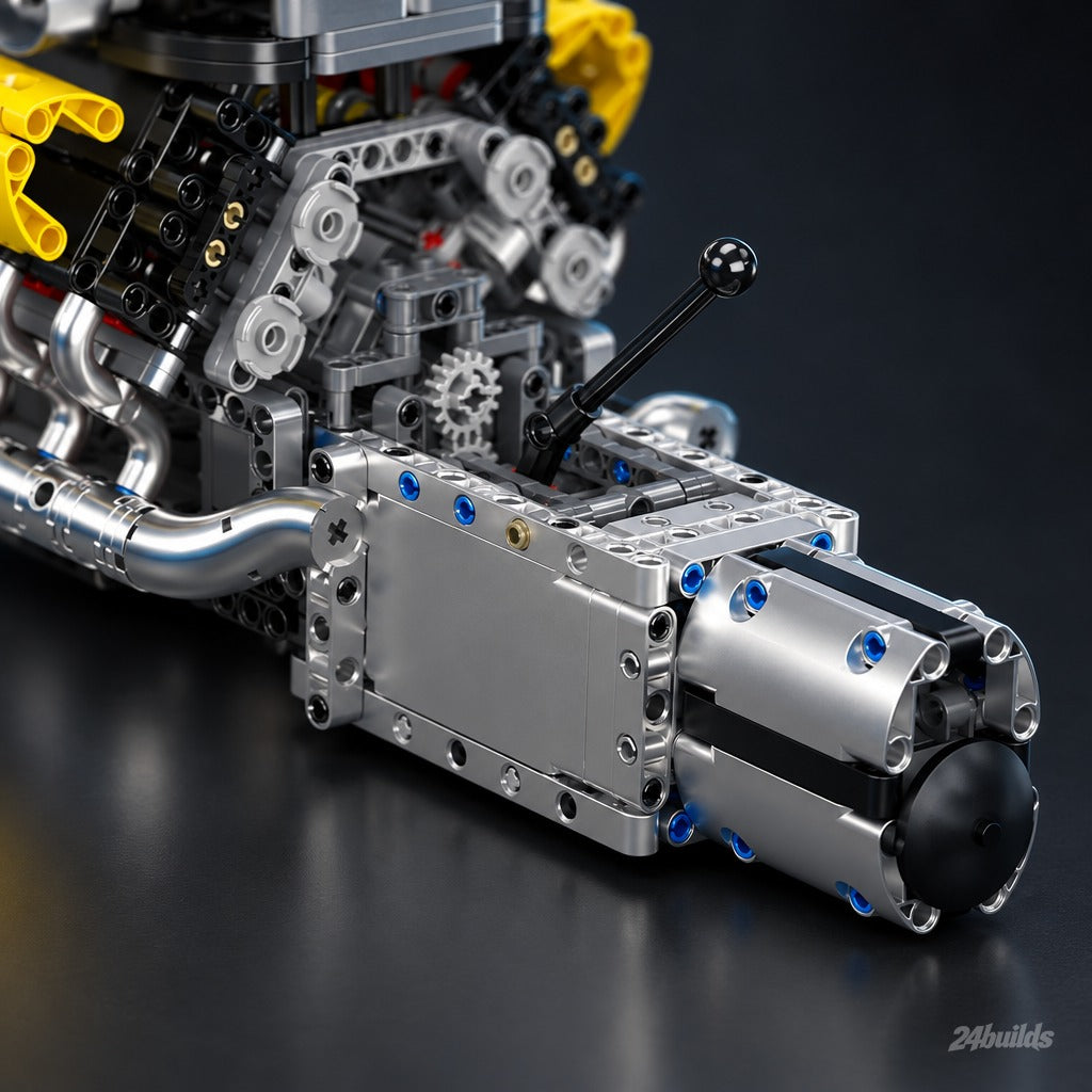 Motorised Italian V12 Engine brick model, four-speed gearbox and gear lever