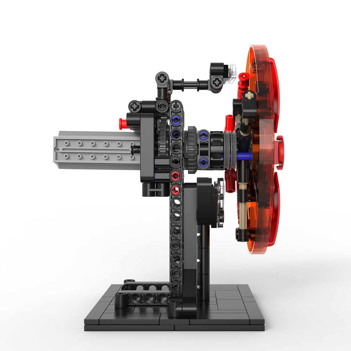 Motorised Racing Brake Disc brick model, side view with the motor