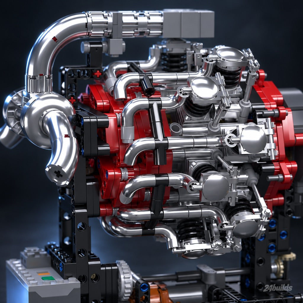Motorised Radial Aircraft Engine brick model, radial cylinders and exhausts