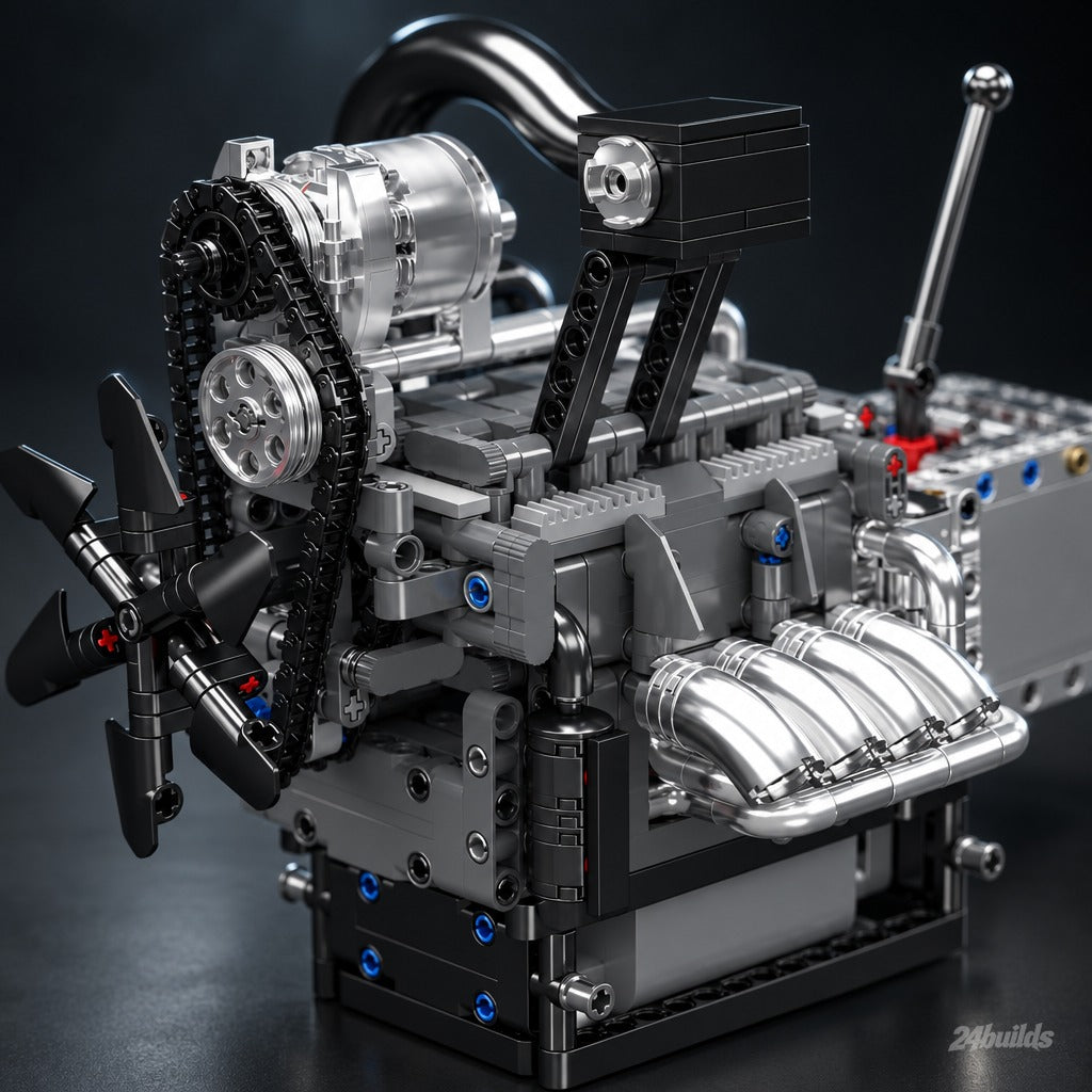 Motorised Rotary Engine brick model, chrome manifold and timing chain