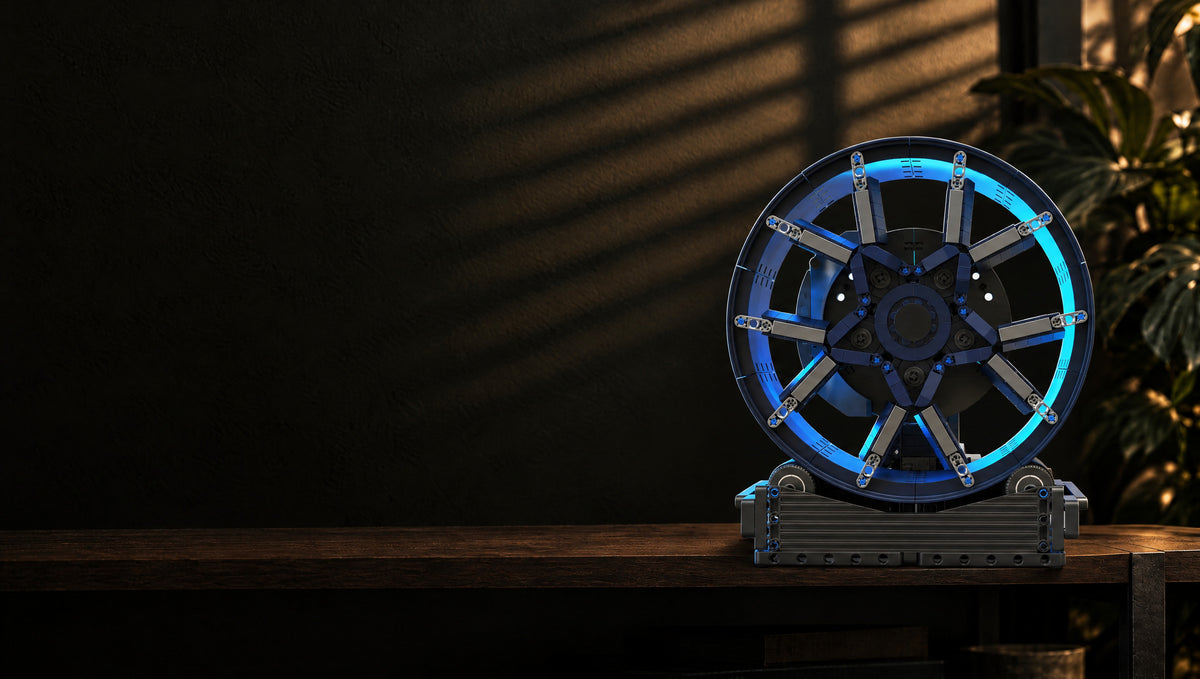 Ten spokes turning in a blue glow
