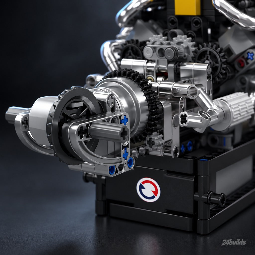 Motorised V8 Performance Engine brick model, flywheel and gear drive