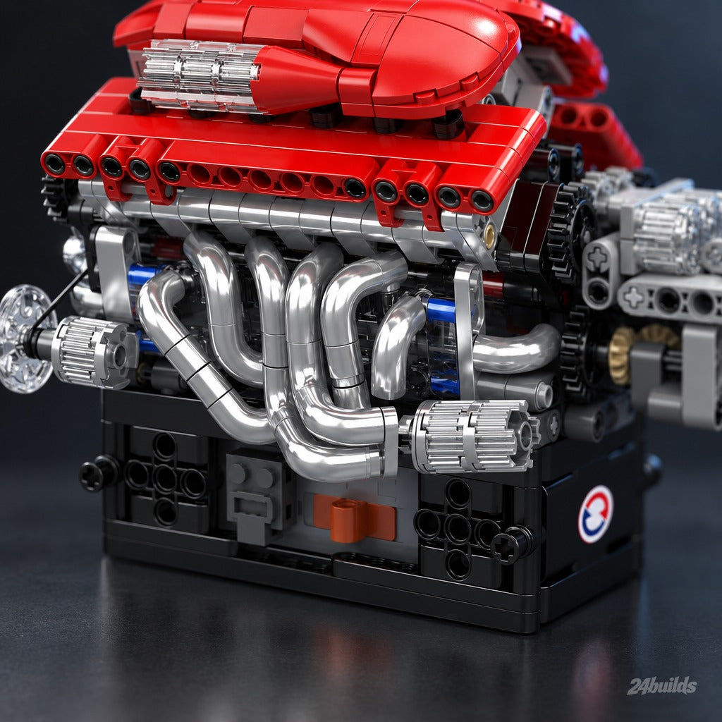 Naturally Aspirated Italian V12 Engine brick model, chrome exhaust headers