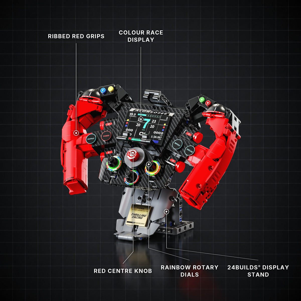 Red Grand Prix Steering Wheel with labelled features