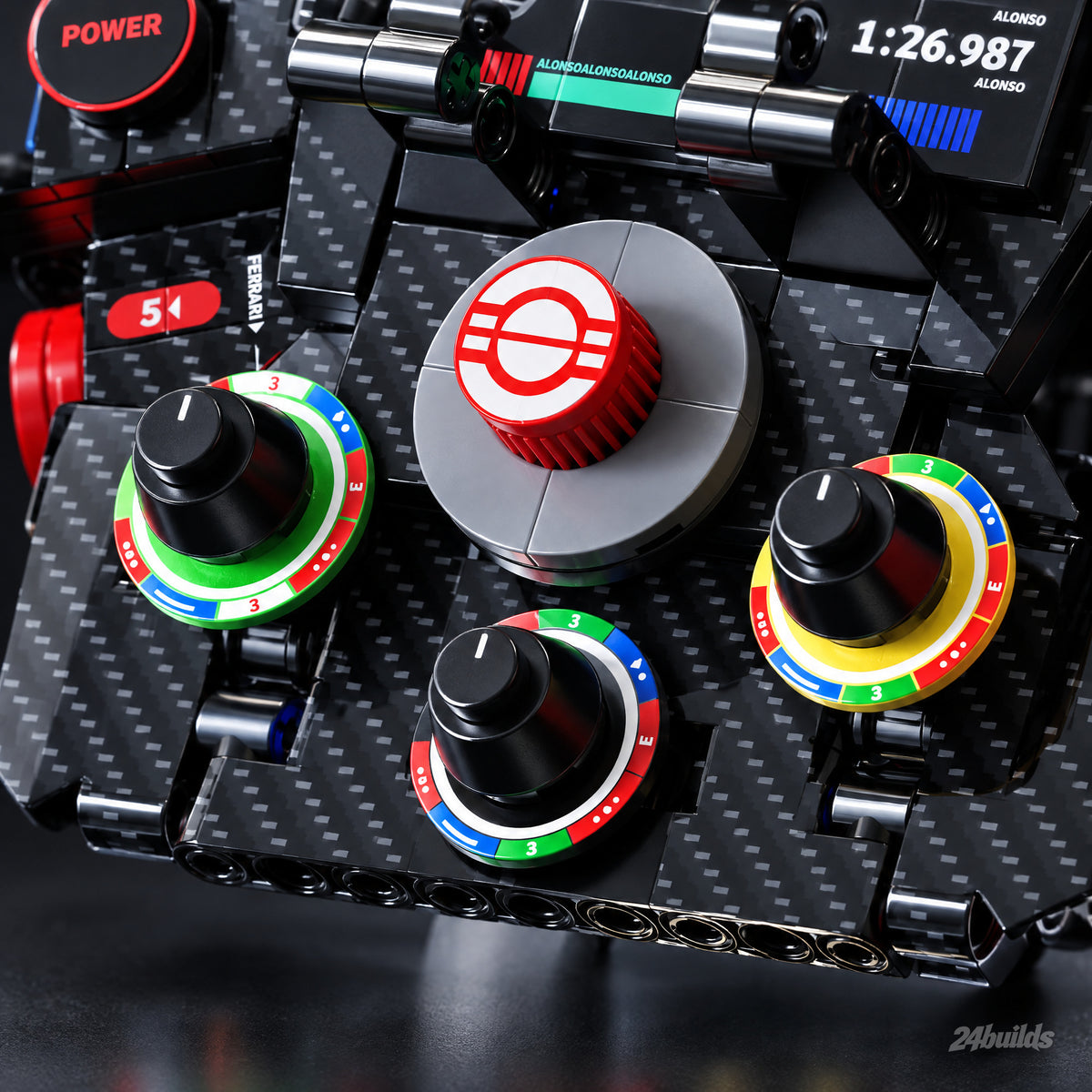 Red Grand Prix Steering Wheel: rotary dials around the red centre knob