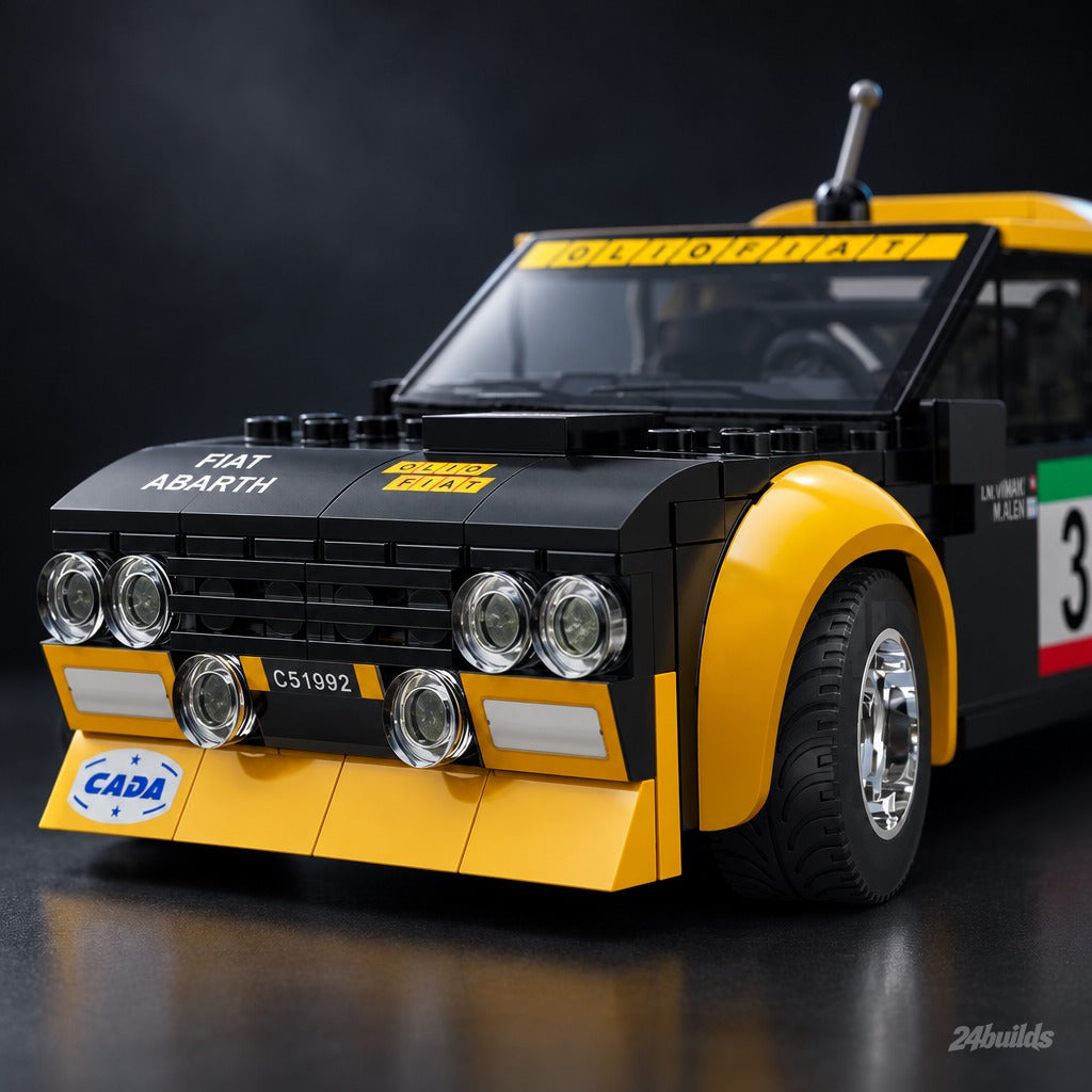Remote Controlled Fiat Abarth 131 brick model, quad headlights and yellow bumper