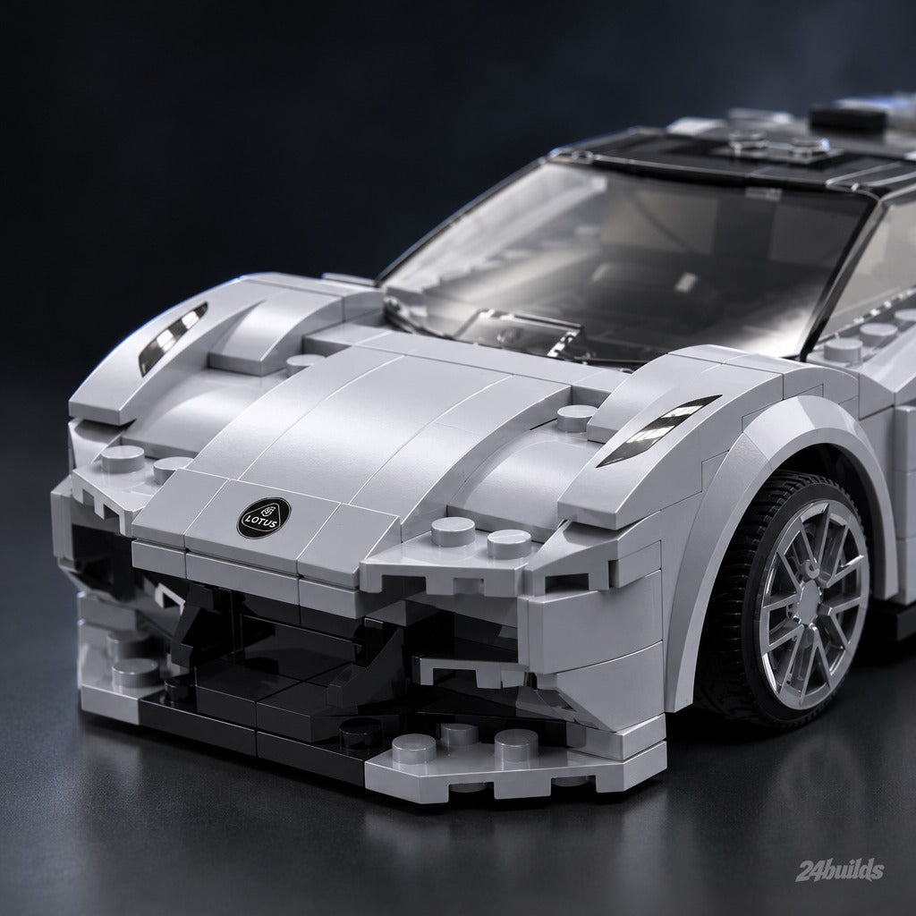 Remote Controlled Lotus Evija brick model, front with Lotus badge