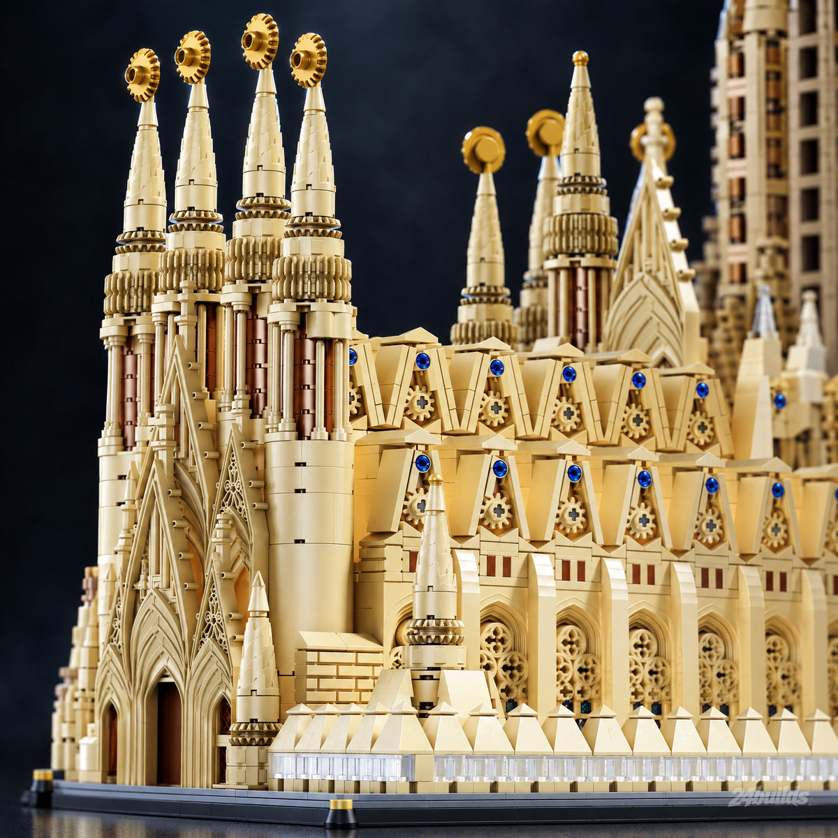 Sagrada Família brick model, crowned spires above the façade