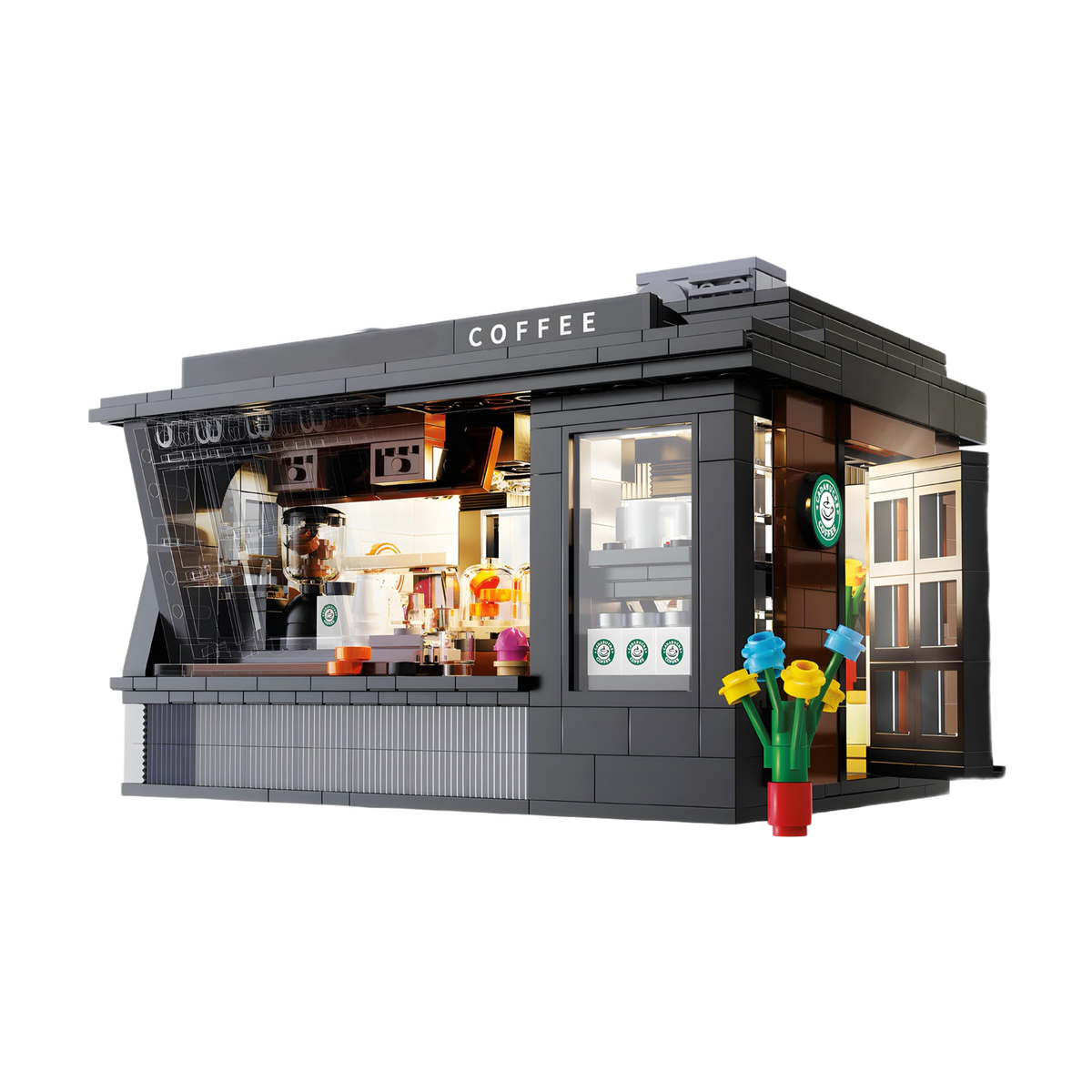 A small café that glows behind big windows