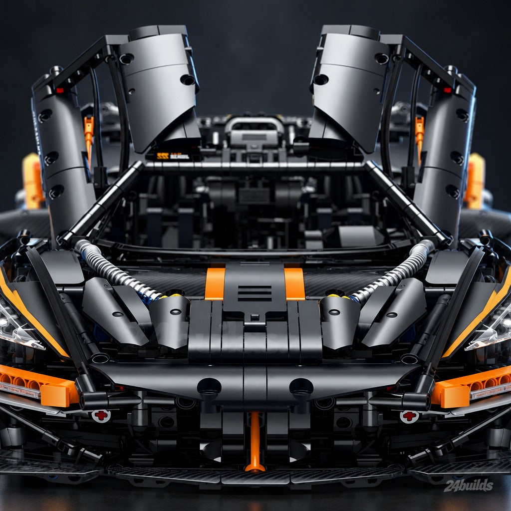 The Ultimate British Aero V8 Hypercar brick model, butterfly doors raised