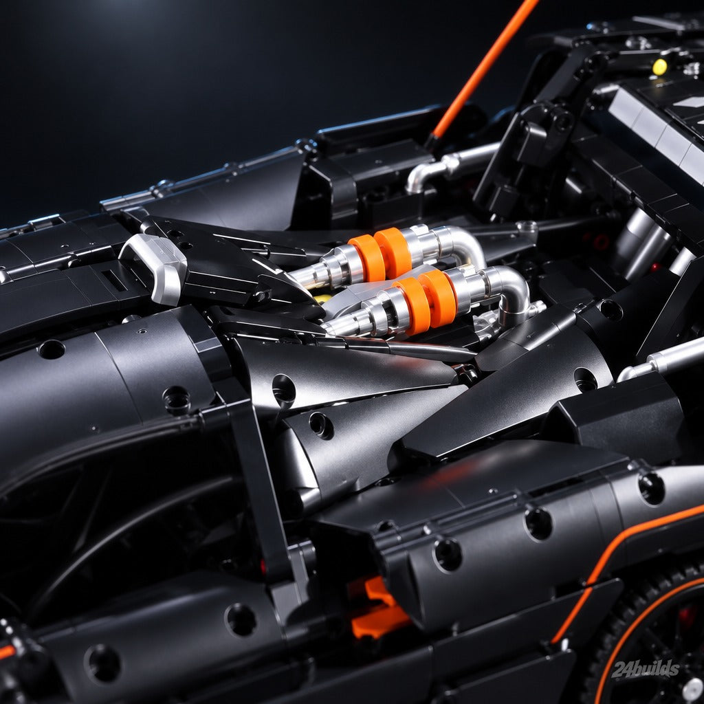 The Ultimate British Aero V8 Hypercar brick model, V8 engine bay with orange hoses