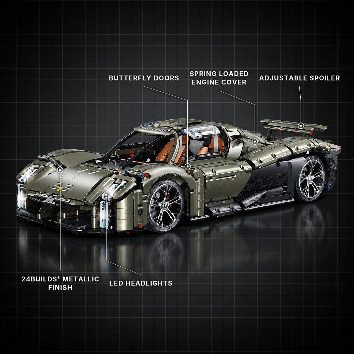 The Ultimate German Concept Hypercar brick model with its key features labelled
