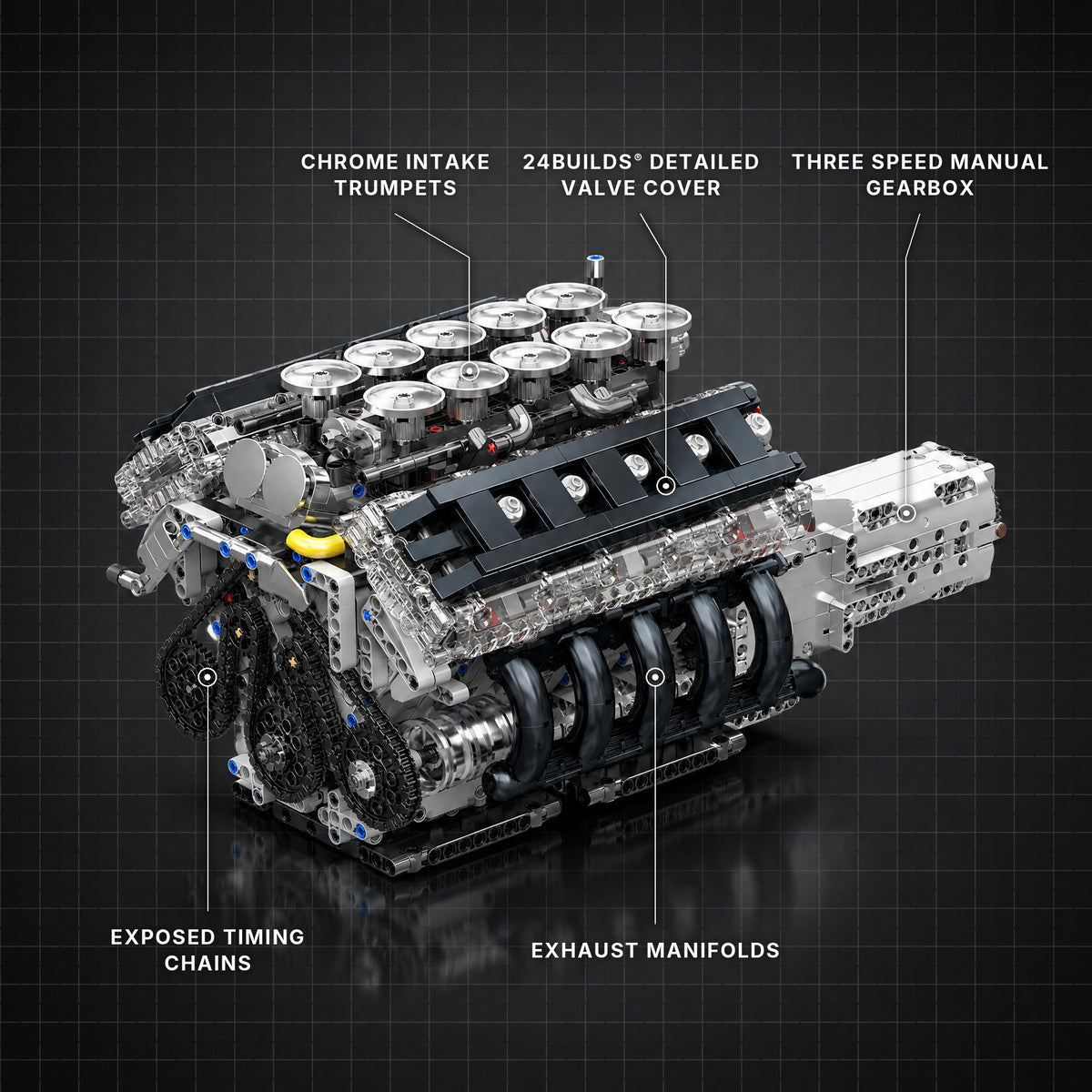 Japanese V10 Performance Engine brick model with its key features labelled