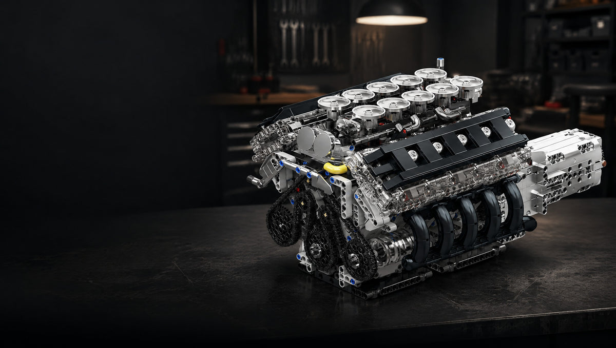 Ten chrome trumpets over a running V10