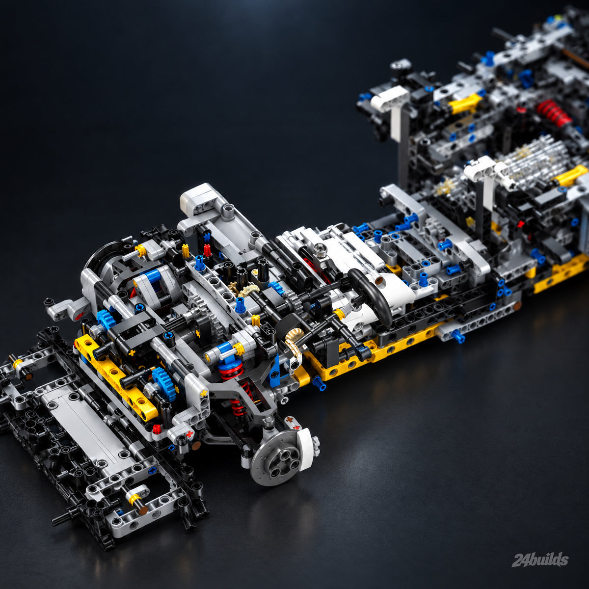 White Edition Italian Bull Widebody Classic brick model, V12 with clear cylinders on the chassis