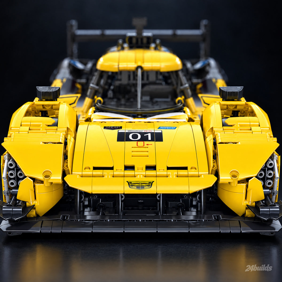 Yellow Edition American V8 Endurance Hypercar brick model, yellow nose and headlights close-up