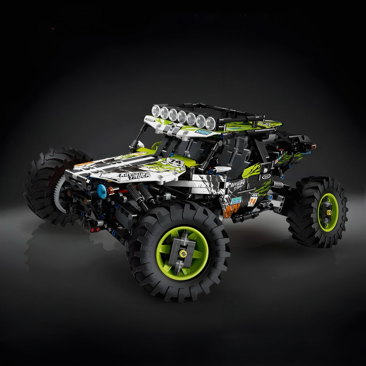 Four drive motors and long-travel suspension
