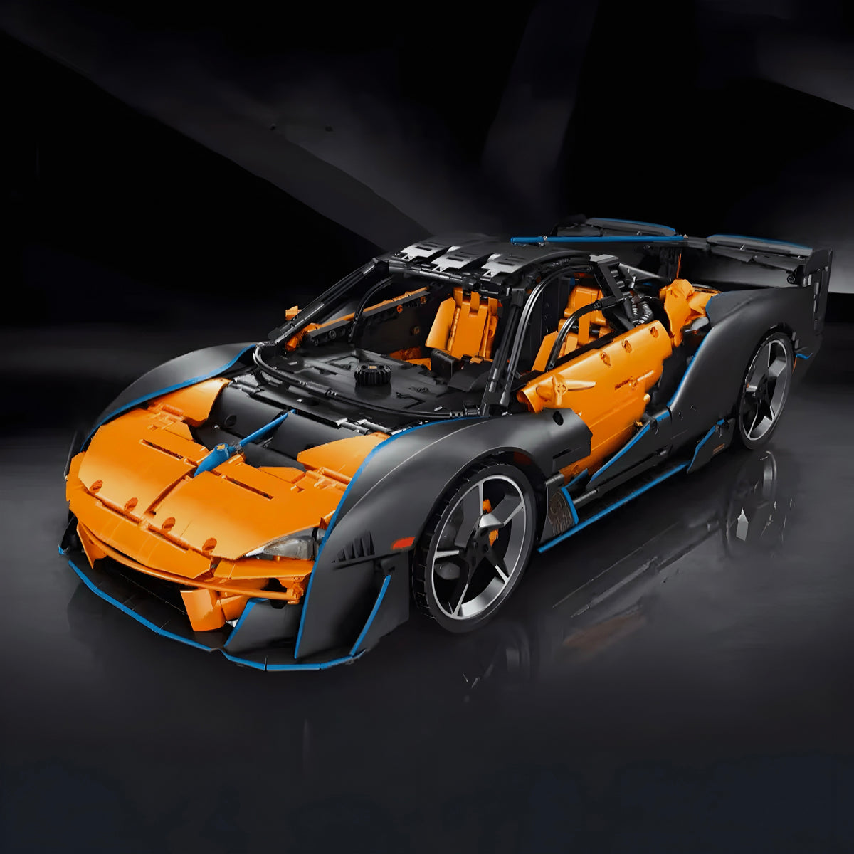 Butterfly doors over orange sport seats